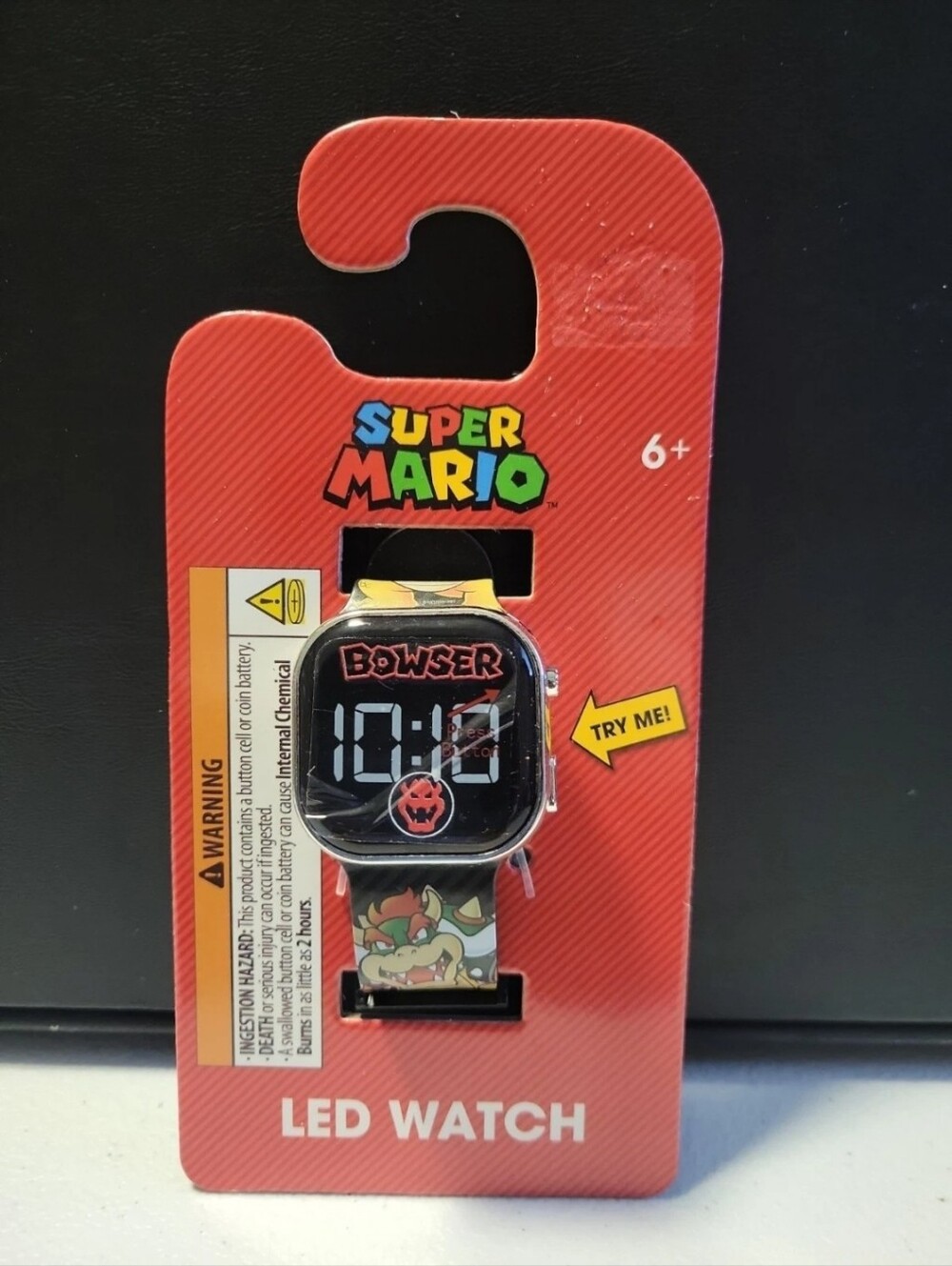 Super Mario Bowser LED Digital Quartz Watch, Black Plastic Strap, Kids T24